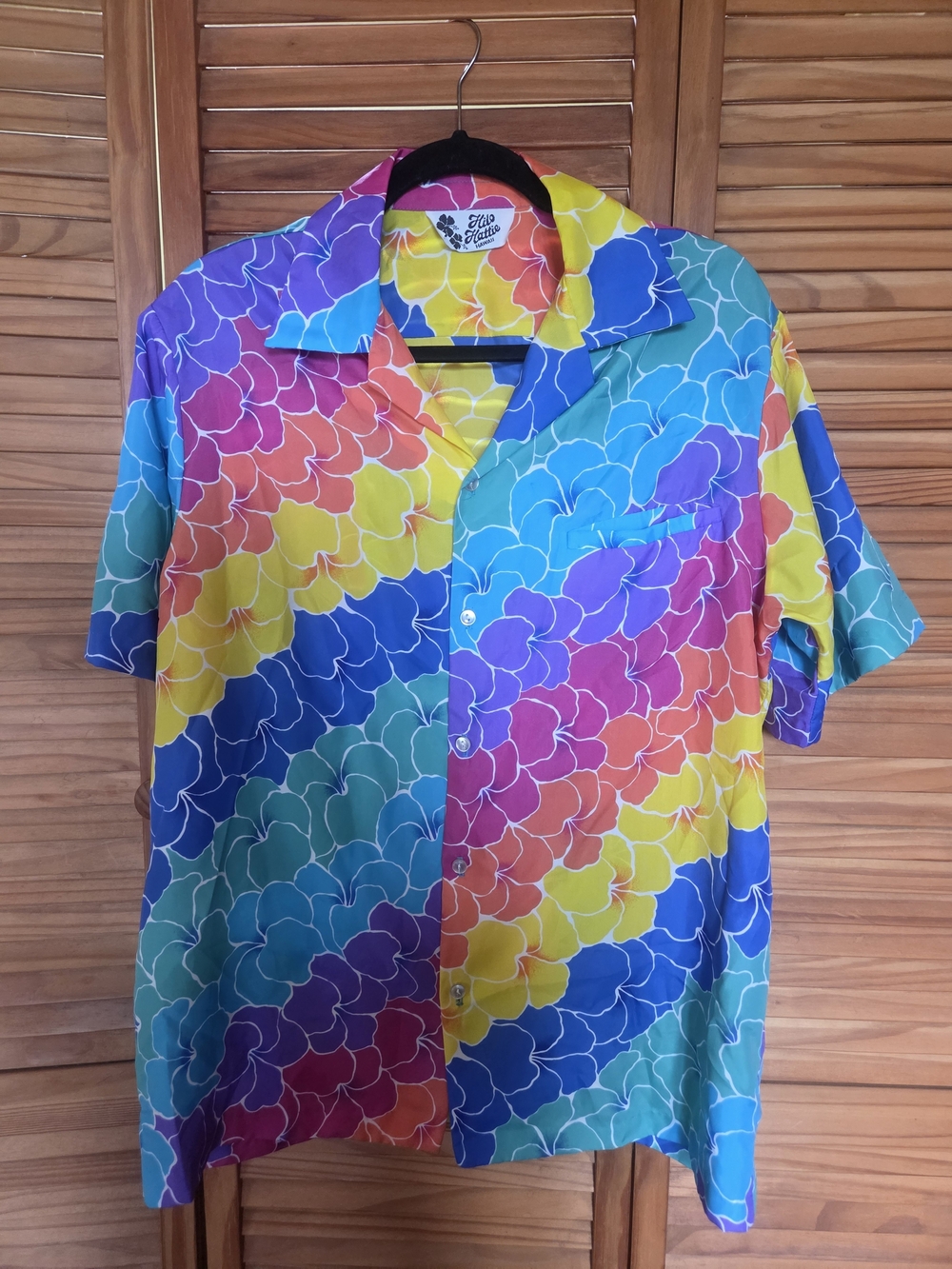 Vintage Hilo Hattie Rainbow Plumeria Aloha Shirt